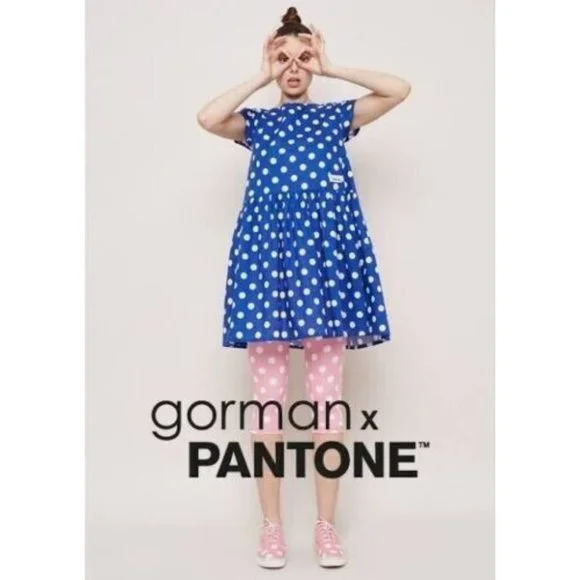 GORMAN X Pantone Dress Blue White Polka Dot Spot Cap Sleeve Mini NWT Size 8 - Picture 1 of 8